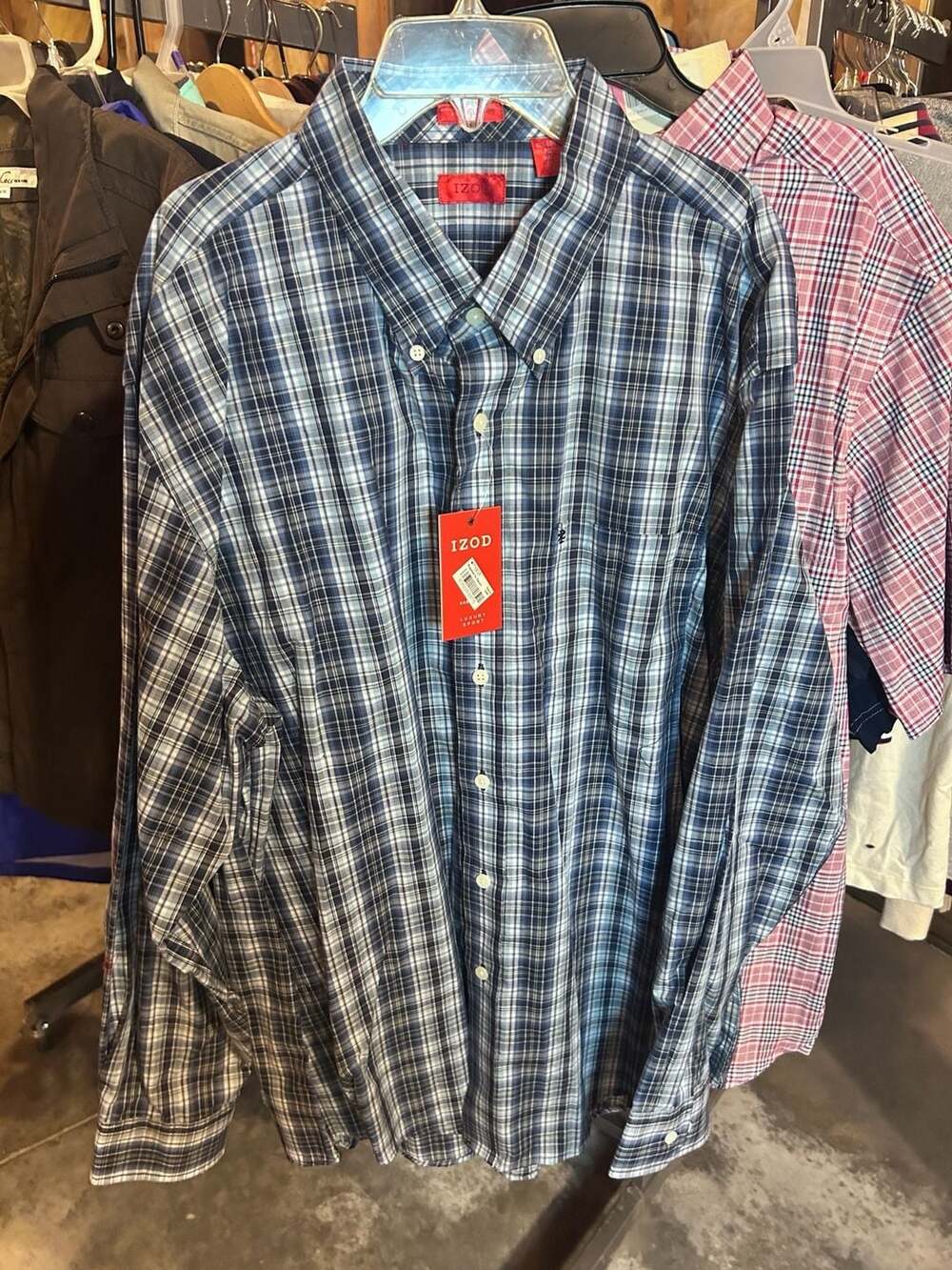 IZOD Luxury Sport Blue Plaid Long Sleeve Button Down Shirt Size XL